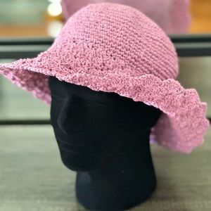 Handmade crochet straw summer hat light purple beach hat spring cotton rafia